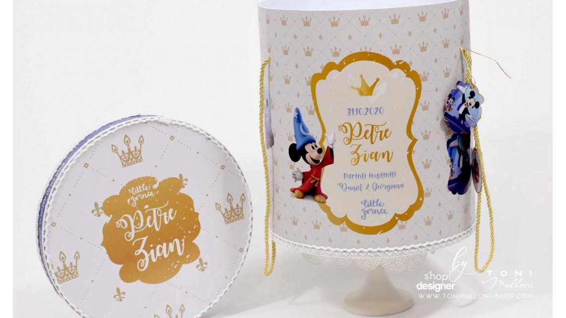 Trusou de botez Mickey Mouse personalizat grafic prin coasere cu imagini Disney Royal The King 12